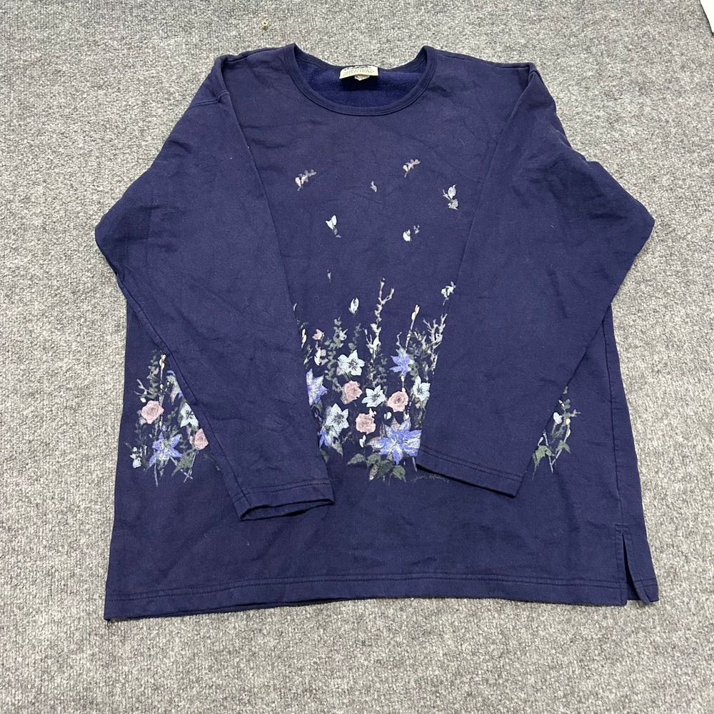 Northern Reflections Sweatshirt Womens Size Large Navy Blue Floral Crewneck
